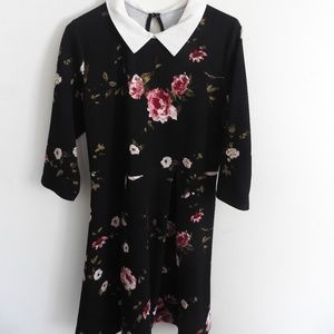 MODCLOTH black and pink floral collar dress